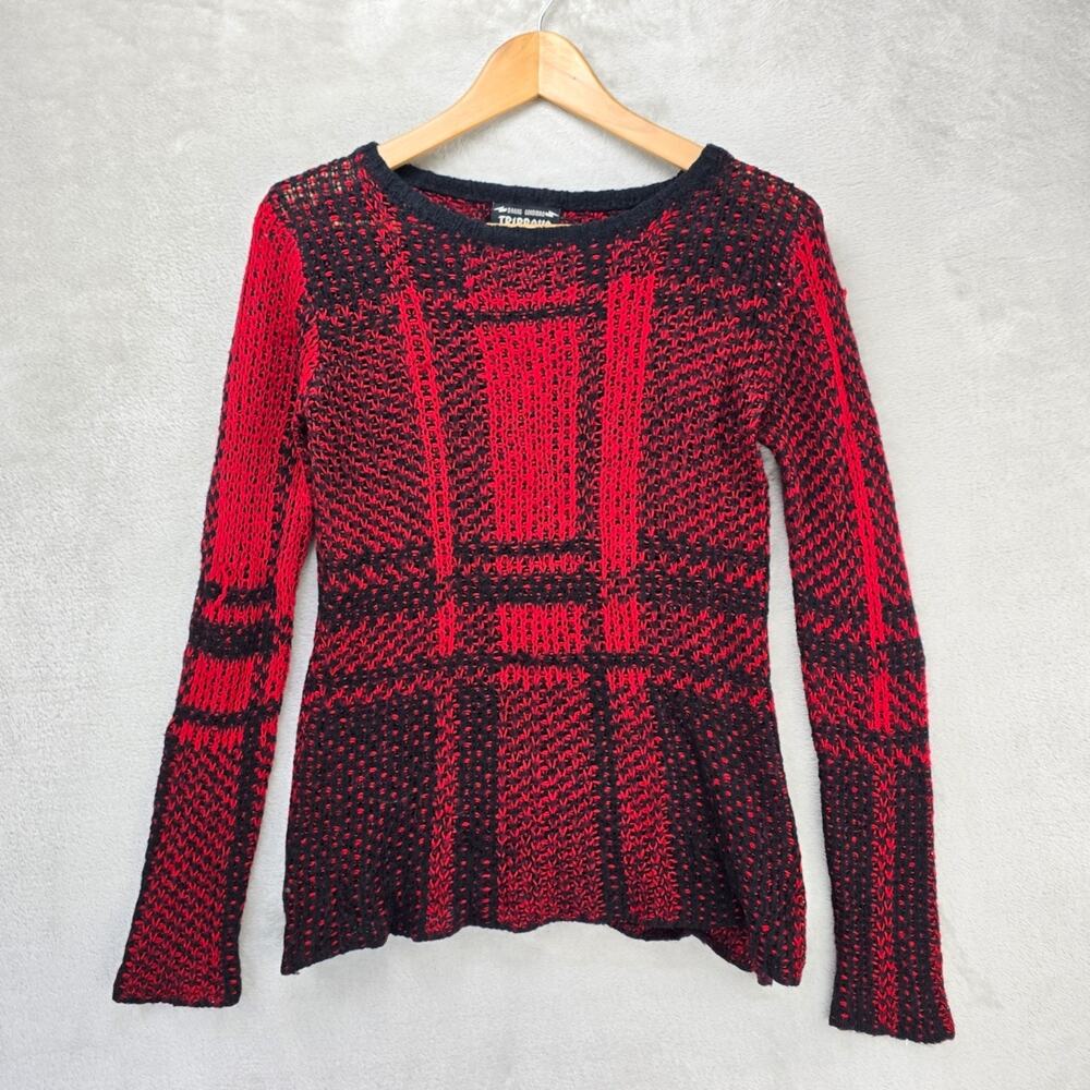 Tripp NYC Plaid Sweater Pullover Womens Medium Red Black Daang Goodman Rave Goth